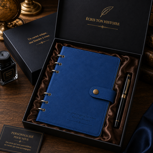 Carnet cuir nubuck personnalisable A5 – carnet 6 anneaux rechargeable 200 pages