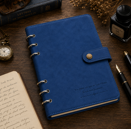 Carnet cuir personnalisé sur bureau d’écriture – carnet A5 élégant pour notes et journal