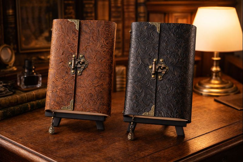 Carnet de voyage en cuir marron et noir – carnet d’écriture élégant en cuir véritable