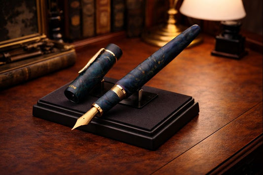 Stylo plume Asvine posé sur un bureau d’écriture – stylo en bois d’ébène pour écriture élégante