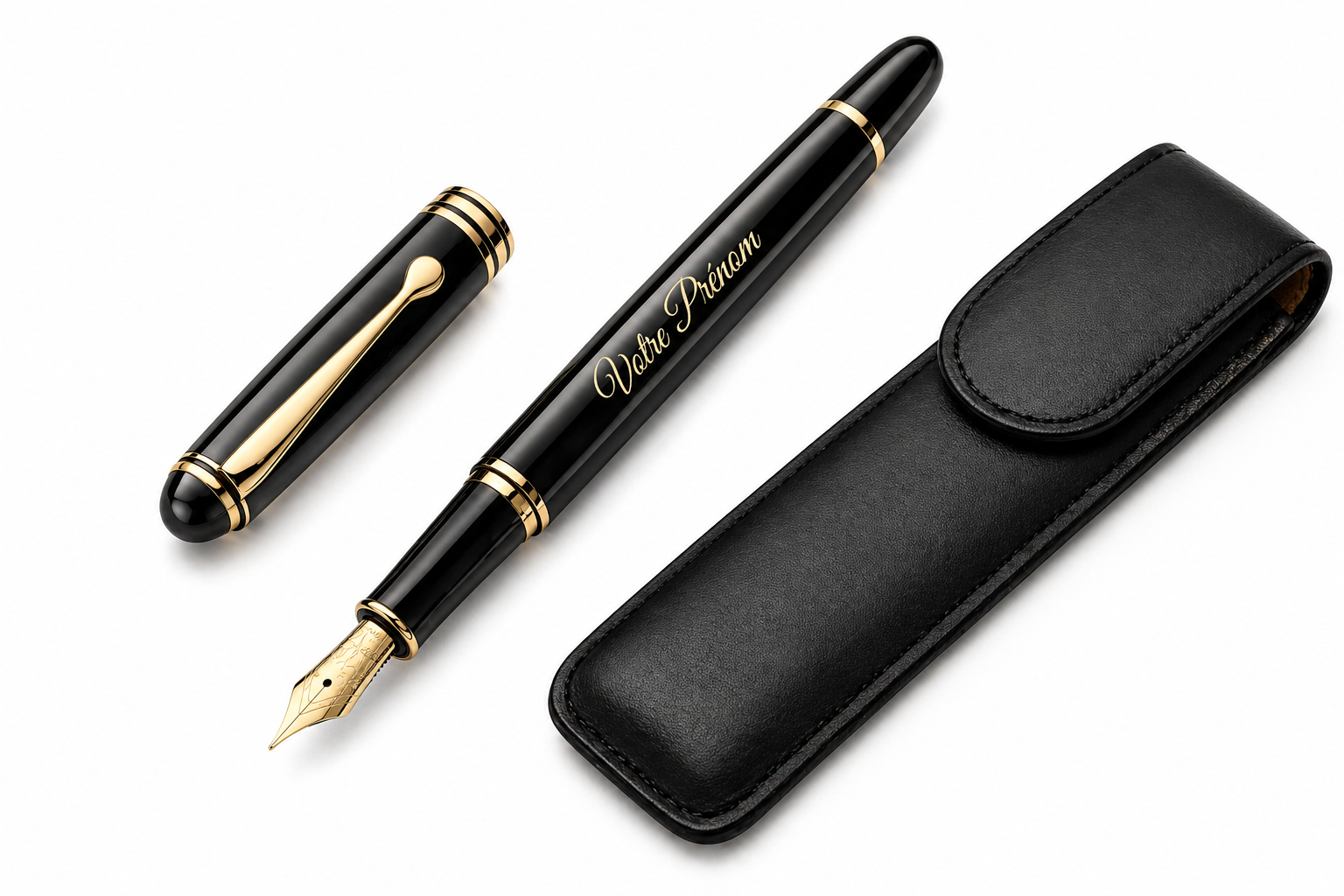 Stylo plume personnalisé haut de gamme avec étui en cuir – stylo gravé présenté en coffret luxe