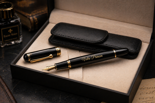 Stylo plume personnalisé avec gravure et étui en cuir – stylo plume élégant pointe 0,5 mm