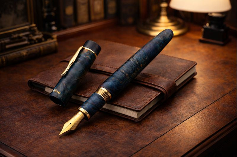 Stylo plume Asvine en bois d’ébène bleu foncé – stylo plume professionnel avec plume EF F ou M