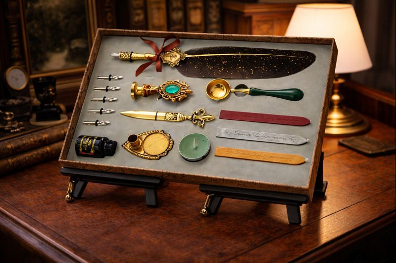 Stylo plume rétro avec coffret de calligraphie et sceau de cire – ensemble d’écriture vintage complet