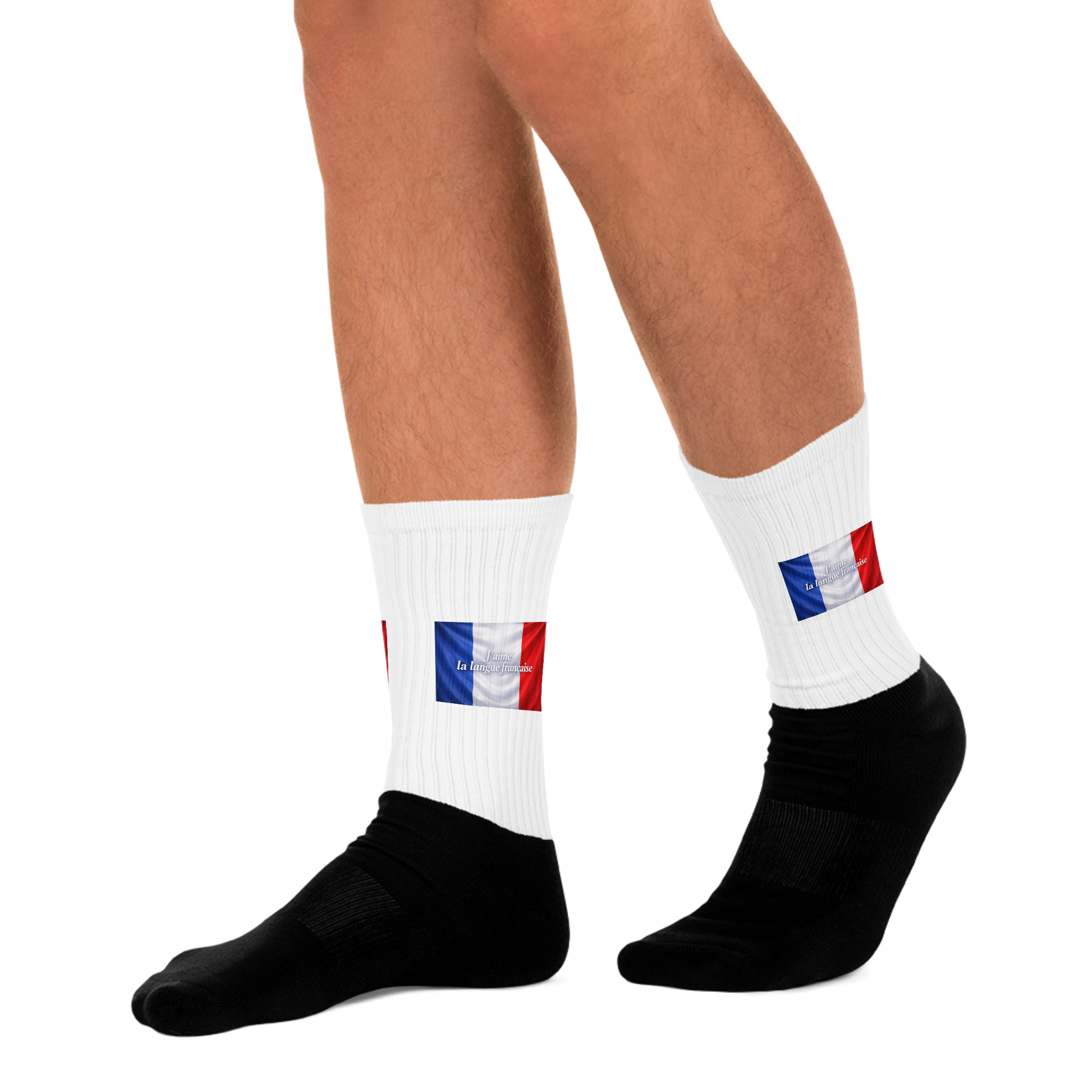 Chaussettes confortables noir et imprimé J’aime la langue française pour usage quotidien