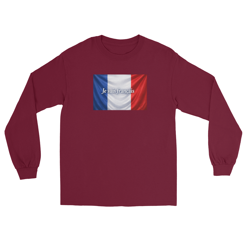 Détail du col et des poignets côtelés du t-shirt « Je suis français » en coton