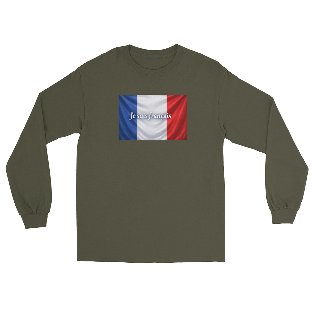 T-shirt manches longues « Je suis français » disponible en plusieurs couleurs, coton doux et résistant