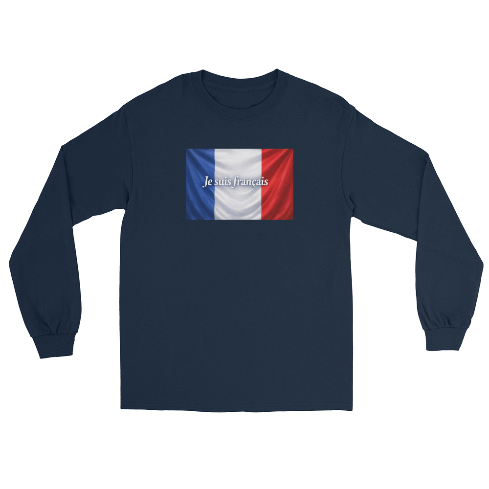 T-shirt à manches longues « Je suis français » en coton, coupe classique et message identitaire élégant