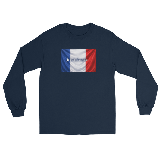 T-shirt à manches longues « Je suis français » en coton, coupe classique et message identitaire élégant