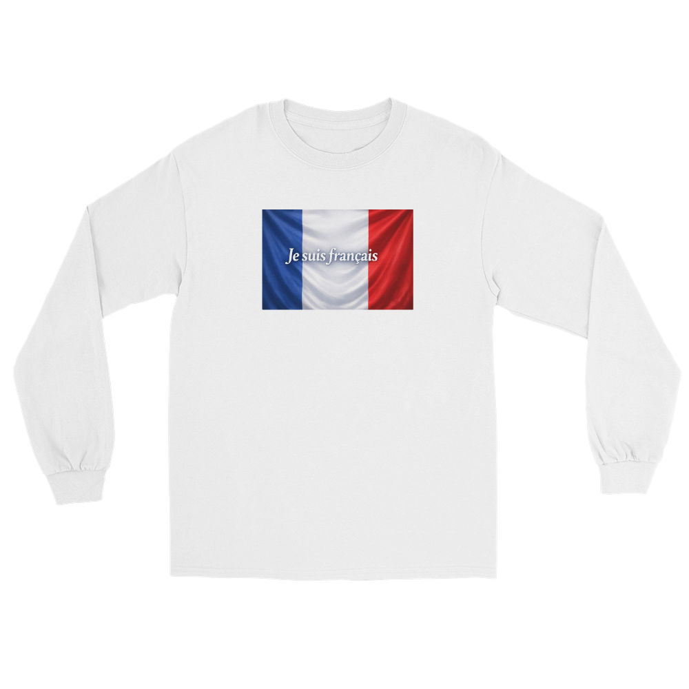 T-shirt coton à manches longues avec inscription « Je suis français », finitions soignées