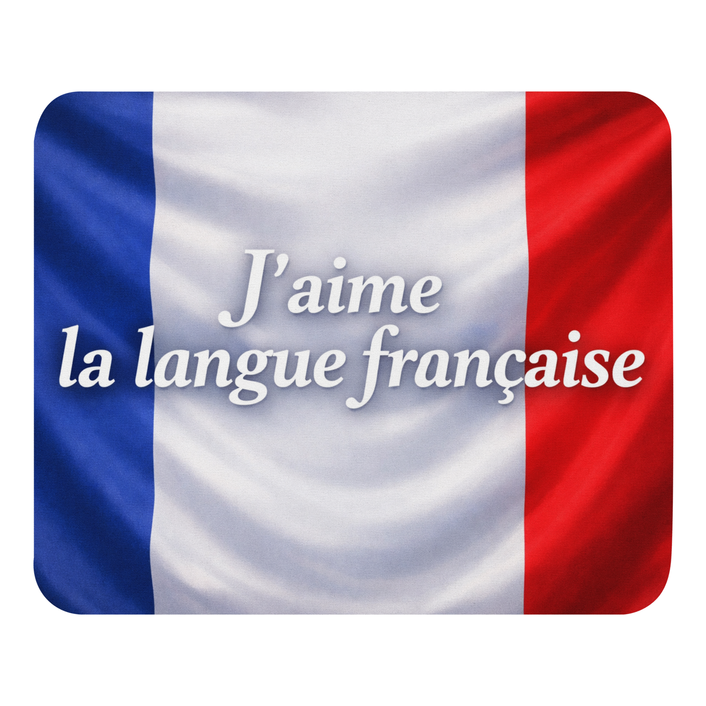 Tapis de souris J’aime la langue française avec surface polyester et base antidérapante