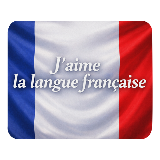 Tapis de souris J’aime la langue française avec surface polyester et base antidérapante