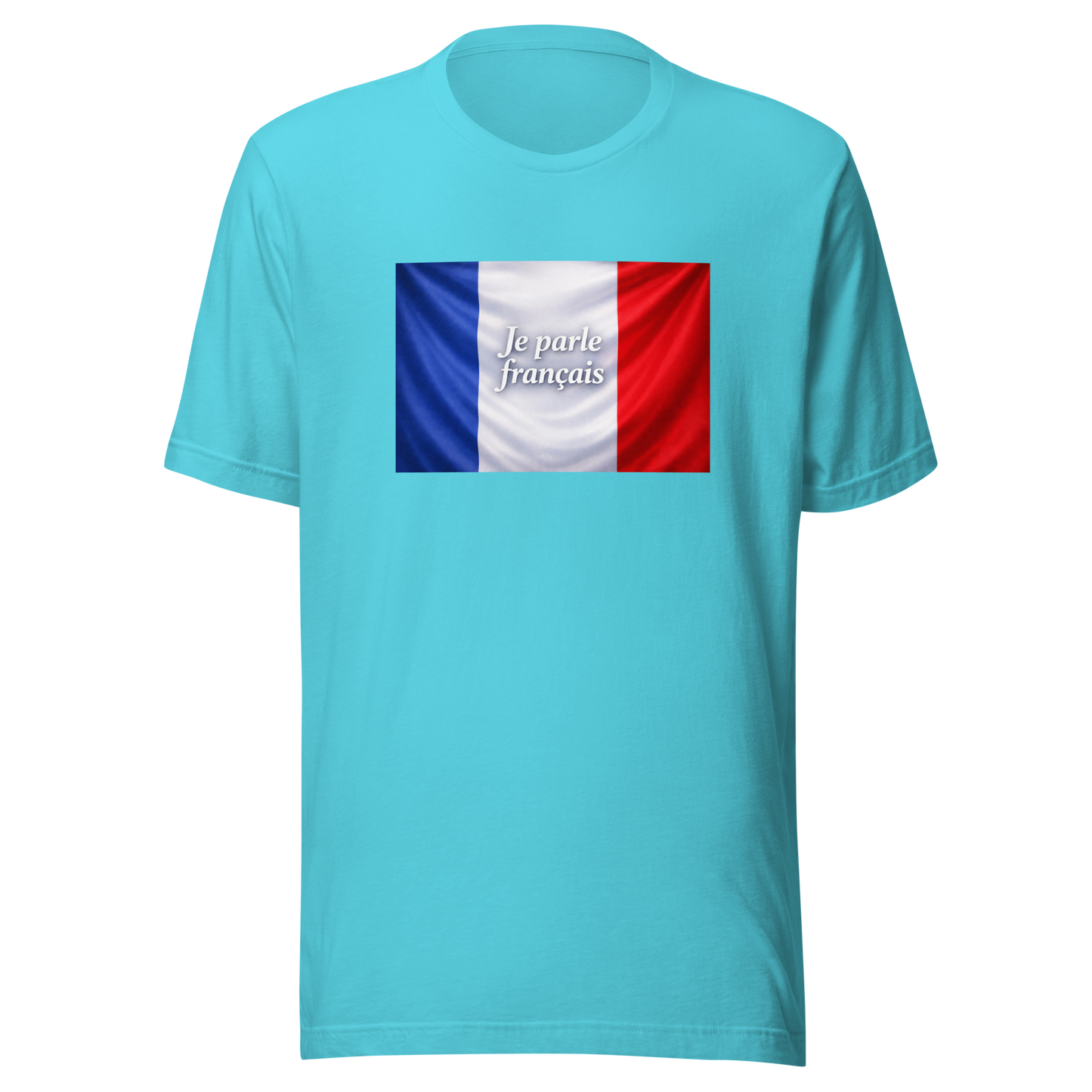 T-shirt unisexe « Je parle français » porté, textile doux et légèrement extensible